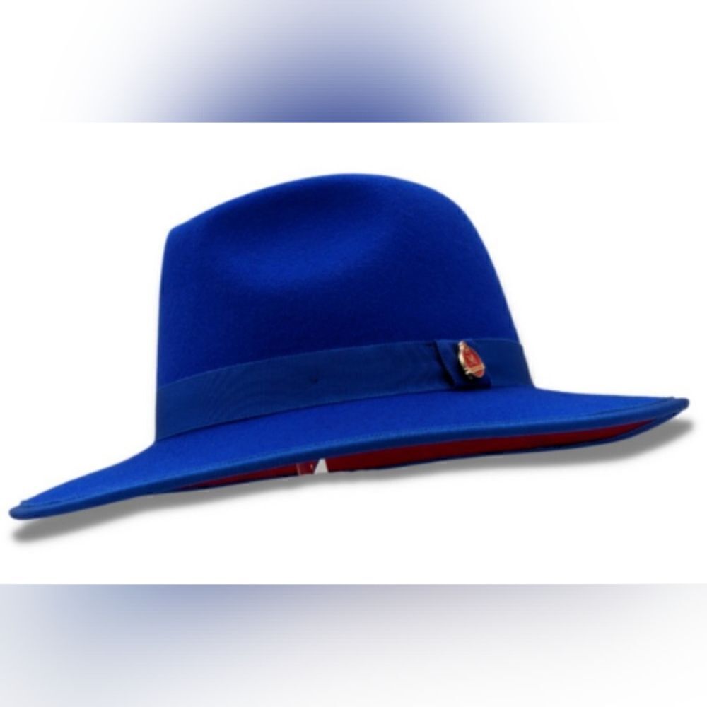 Blue Wide-Brim Fedora Hat - Classic Men's Accessory